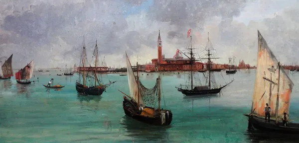 Italian School (19th/20th century), San Giorgio Maggiore, Venice, oil on board, 21.5cm x 44cm.