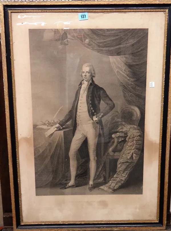 Two engravings of The Right Honorable William Pitt, the larger 70cm x 47cm, together with a further engraving of Earl Grey.(3)  E1