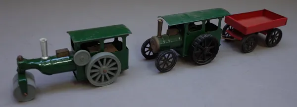 A Triang Minic clockwork traction engine and trailer and a Triang Minic steam roller, both boxed, (2).