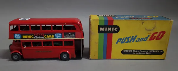 A Triang Minic Push and Go double-decker bus, No 60m, boxed.  Illustrated.