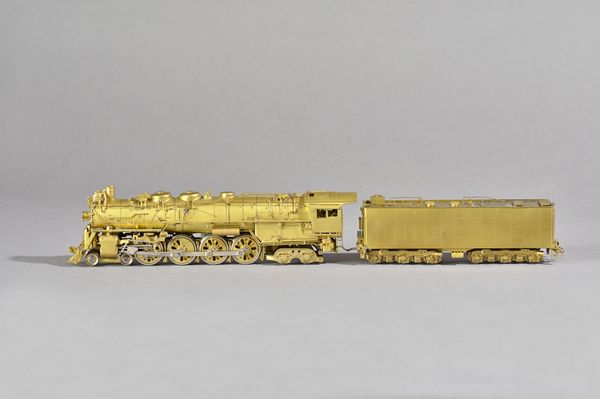 A Samhongsa 'Key Imports' brass HO gauge locomotive and tender; Elesco 4-8-4, (3751 Classic modern), boxed. Illustrated.
