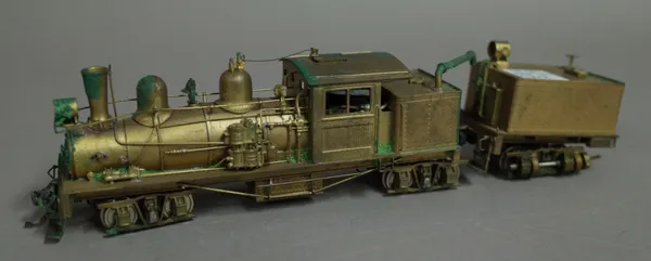 A Japanese 'United' gauge brass locomotive and tender 4-0-4, (2).
