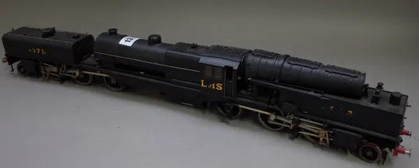 An O gauge scratch built locomotive and twin motors, probably Beyer-Garratt, 2-6-0 + 0-6-2, black livery, No 4973, 62cm.