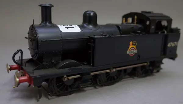 An O gauge scratch built electric tank locomotive, 0-6-0, British Railways 47671, black livery with small plaque to cab 'LMS built Derby', 22cm.