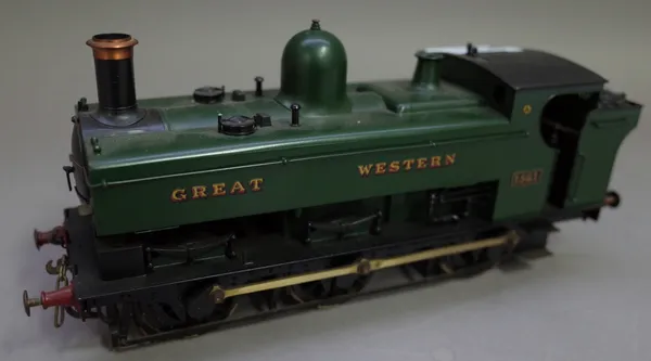 An O gauge scratch built electric tank locomotive, 0-6-0, Great Western 1561, green livery, 22cm.