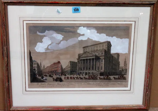 A group of three engravings of Topographical views of London, including the Bank of England and Mansion House.(3)   F1