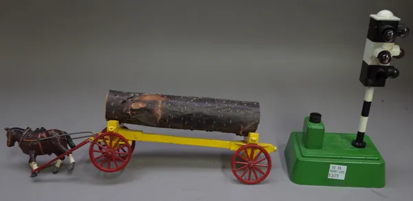 A Charbens hollow cast lead Tree Wagon, boxed and an S.E.L set of metal traffic lights, No 725, boxed, (2).