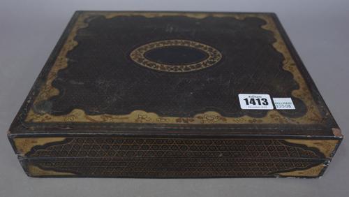 A quantity of Chinese mother-of-pearl gaming counters, 19th century, various shapes and engravings, (approx 140), contained in a Chinese gilt lacquere