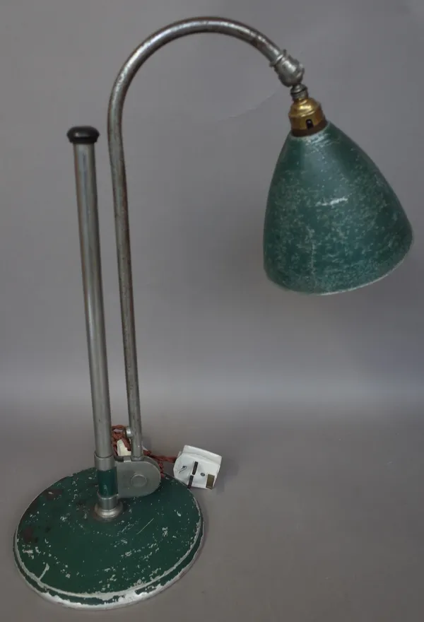 A Robert Dudley 'BL1' Bestlite desk lamp, chrome and green painted decoration, impressed marks, (a.f.), 52.5cm high.