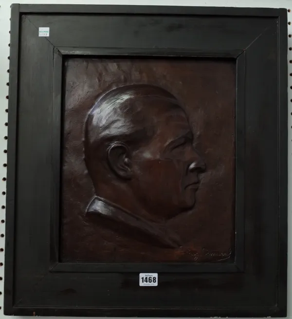 Eugene Canneel (Belgian 1882-1966) a bronze plaque, relief cast with the bust of a gentleman, indistinctly titled and signed 'EUG CANNEEL' to the cast