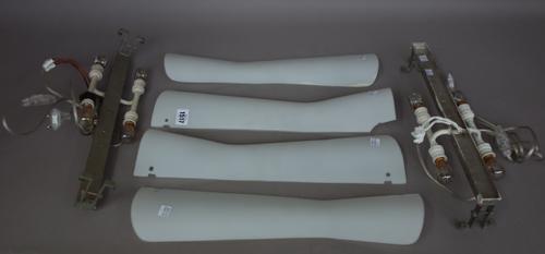 A pair of Max Ingrand style wall lights, each with clear and frosted glass shades, 45cm high, (a.f.), (2).