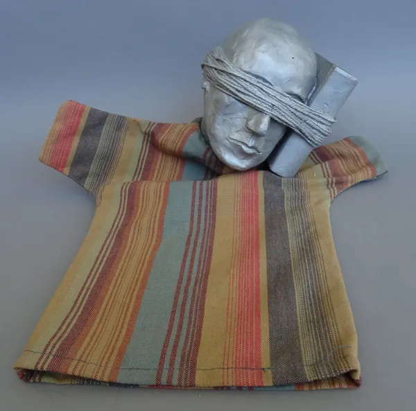 Bill Woodrow, British, b.1948, Hand puppet, silvered pottery and textile Ltd edition 15/33, monogrammed and dated 1995, 38cm high.  DDS