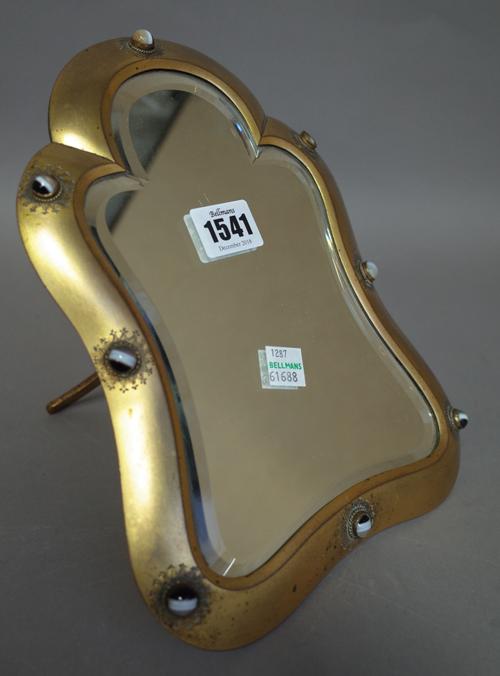 A Victorian brass and agate set strut back mirror, 25cm high, a small marble bust, titled by the Rev'd T.F.More, framed and glazed, 26cm diameter, a p