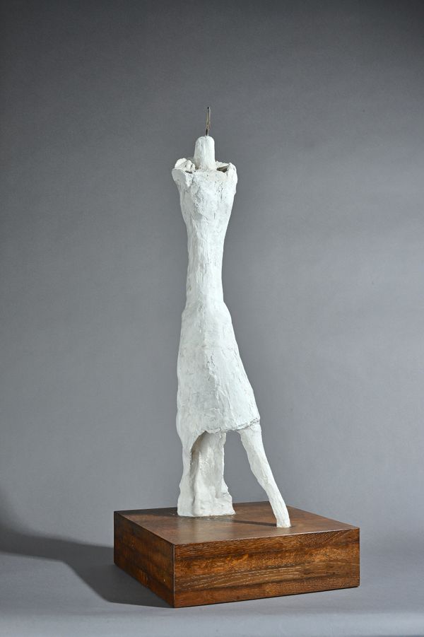 In the manner of George Segal, 1924-2000, Maquette in plaster possibly for 'Woman looking through a window', unsigned on an oak plinth, figure 73cm hi