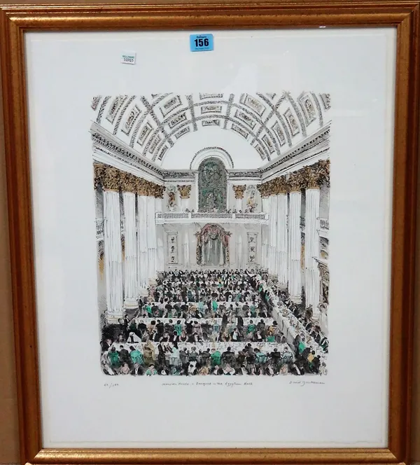 A group of four, including a David Gentleman print of the Egyptian Hall, Mansion House, a Hugh Casson print of the Lord Mayor'ds procession, a print o