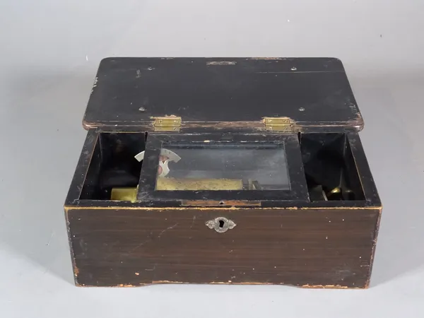 A small 19th century Swiss style cylinder music box, (a.f).    S2M