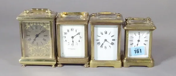 A group of four 19th century and later brass cased carriage clocks, (a.f.).   CAB