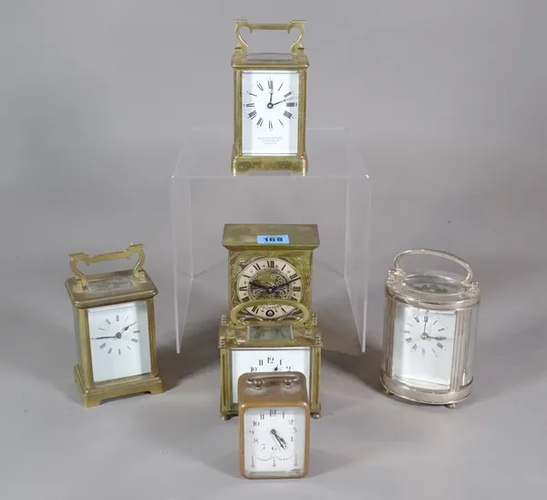 A group of four 19th century and later brass cased carriage clocks, (a.f.).  S2M