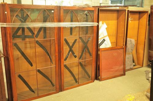 The major components of a 19th century mahogany breakfront bookcase, cornice and base lacking, (a.f).