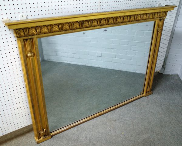 A Williams IV style rectangular overmantel mirror with tulip moulded frame, 162cm wide x 108cm high.