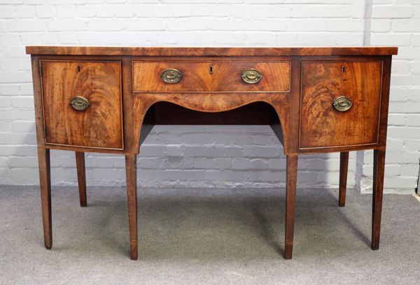 A George III mahogany bowfront sideboard on tapering square supports, 154cm wide x 90cm high.