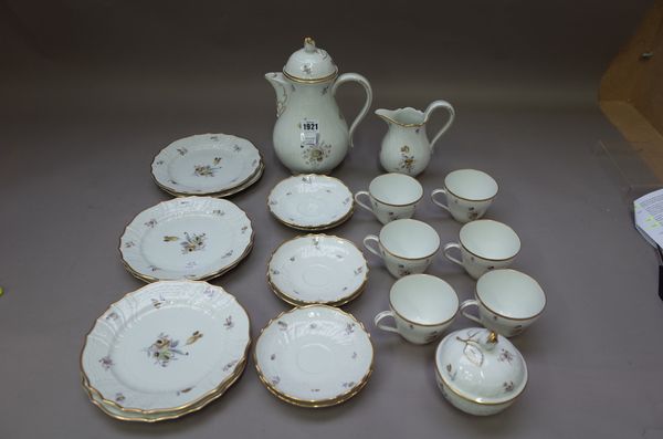 A Hutschenreuther Dresden porcelain six piece tea service circa 1960, foliate decorated, comprising tea pot (24cm high), sugar bowl and cover, milk ju