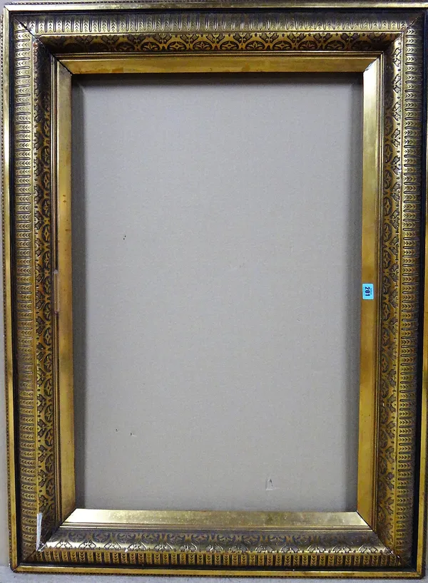 An early 20th century gilt plaster frame, aperture 61cm x 93cm.  M4