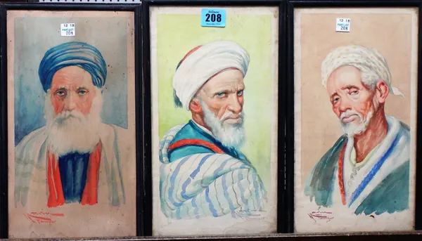 Marin (early 20th century), Arab head studies, three watercolours, all signed and inscribed Tangier, each 30cm x 16.5cm.(3)  A4