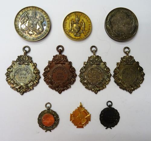 A group of ten medallions and awards, comprising; two Belfast Dog, Poultry and Pigeon Society, one gilt Glasgow Agricultural Society, four National Do