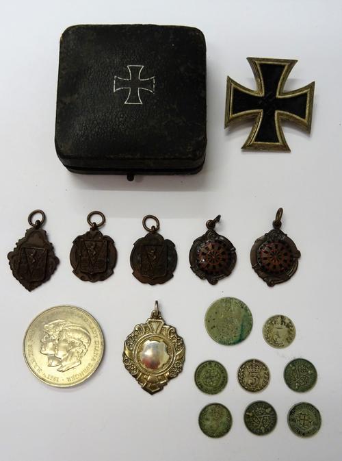 A German Third Reich, Second World War period iron cross, first class issue, detailed to the coffin shaped pin 65, with the original case, six fob med
