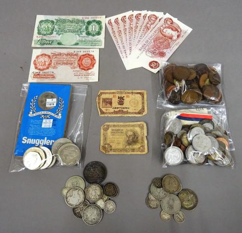A collection of British and foreign coins, including; a Victoria Jubilee head crown 1887, three half crowns, 1885, 1896 and 1928, two florins, four sh