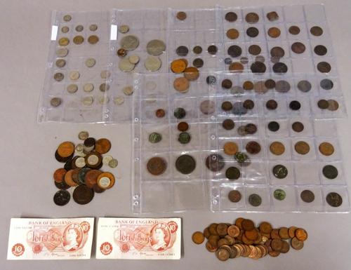 A group of British and foreign coins, including two Cartwheel pennies 1797, two further George III pennies, 1806 and 1807, a George IV penny 1826, Dut