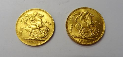 An Edward VII sovereign 1907 and a George V sovereign 1913, (2).
