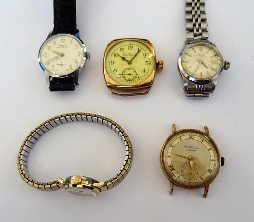A Rolex Oyster Perpetual Date steel lady's bracelet wristwatch, a J.W. Benson, London 9ct gold circular cased gentleman's wristwatch, Birmingham 1955,