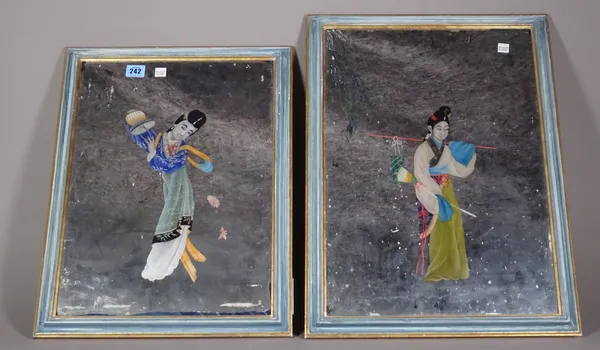 Four Chinese mirror paintings of women, 20th century, framed, (4).   S4M