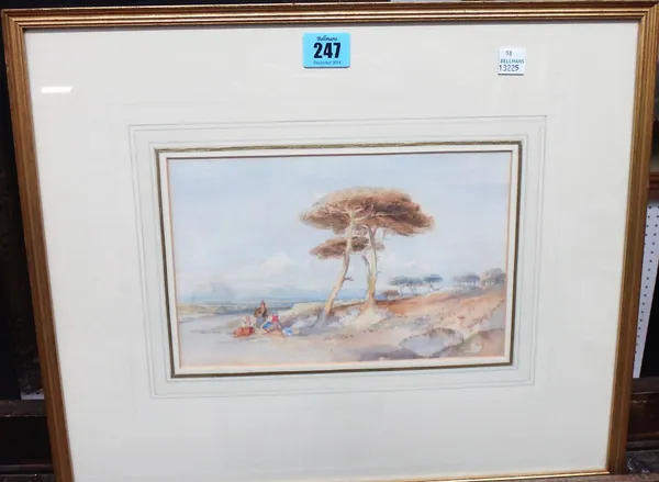 A group of four 19th century watercolours, including an Italianate landscape with figures attributed to William Leighton Leitch; Antibes from Les Alpe