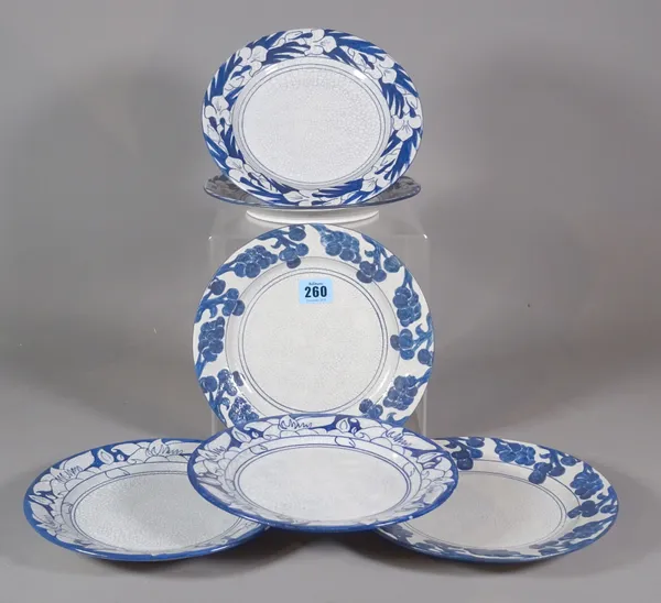 A group of six Dedham blue and white pottery plates, (6).   S2M