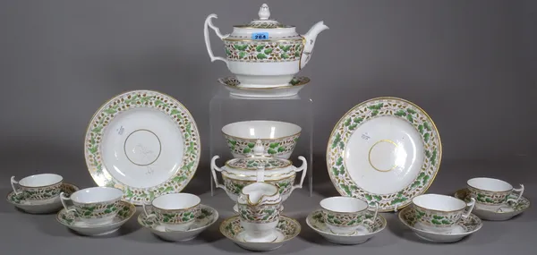 Ceramics, a 19th century gilt and green part tea set, decorated with oak leaves and acorns and a part Heathcote china tea set, (qty). S4T
