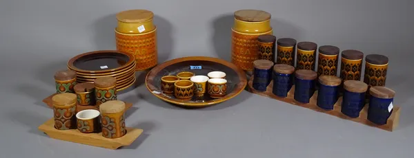 Ceramics, including; brown glaze Hornsea pottery and blue Rye pottery coffee cups, (qty).   S4M