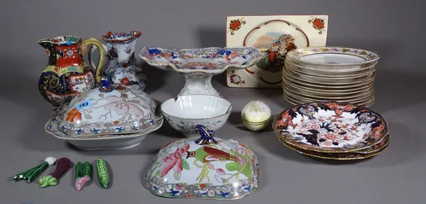 Ceramics, including; Masons jugs, Paris porcelain dinner plates, Asian bowl, lidded tureen and sundry, (qty).   S4T