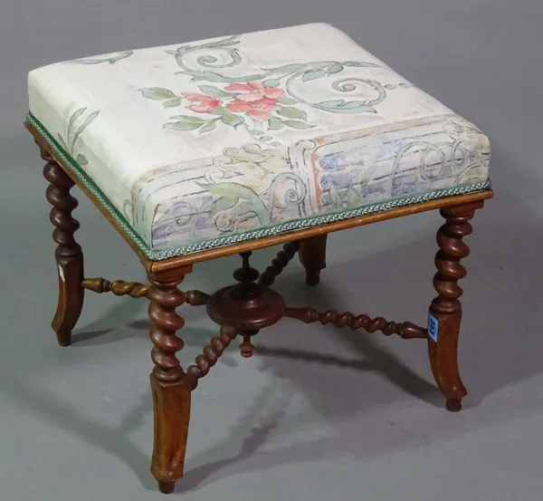A 19th century walnut footstool, 43cm wide x 39cm high.   G7