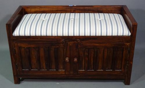 A 20th century mahogany window seat with cupboard base, 100cm wide x 58cm high.   J8