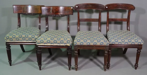 A matched set of four Regency mahogany bar back dining chairs, (4).    BAY 1