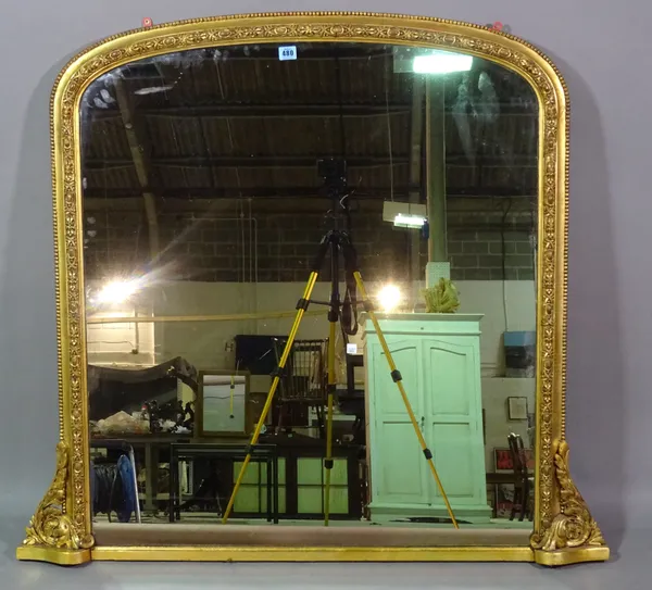 A 20th century gilt framed overmantel wall mirror, 96cm wide x 105cm high.  D9