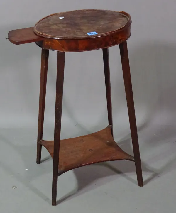 A George III and later mahogany oval urn stand on tapering supports, 36cm wide x 87cm high.   J5