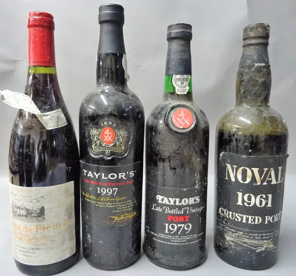 Four bottles of port comprising; 1948 Gonzalez Bypass vintage, 1979 Taylors L.B.V., 1997 Taylors L.B.V. and a 1961 Noval crusted, also four bottles of