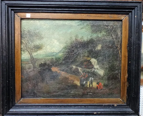 Continental School (early 19th century), Landscape with figures, oil on canvas, 38cm x 48cm.  H1