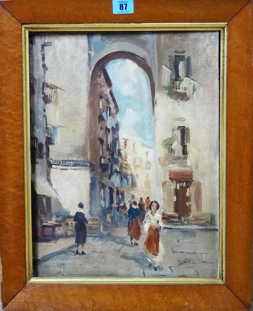 ** Da Visa? (early 20th century), Mediterranean street scene, oil on board, indistinctly signed, 38.5cm x 29cm.  H1