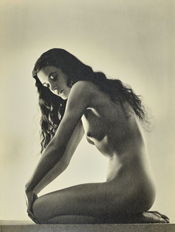 WALTER BIRD  (1903 - 1969)  female nude study, ca. 1930s.  gelatin silver print, Camera Studies Club, London, copyright stamp and photographer's stamp