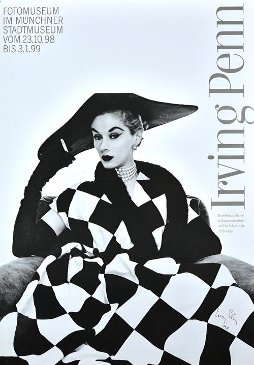 IRVING PENN  (1917 - 2009)  a signed Irving Penn poster of his 1950 photograph Harlequin Dress.the image of Lisa Fonssagrives-Penn, New York, 1950, si